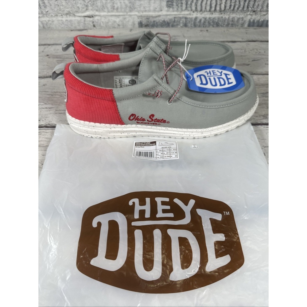 Hey Dude Wally Funk Men's Ohio  State Buckeyes Grey/Red Size 12 New With Tags